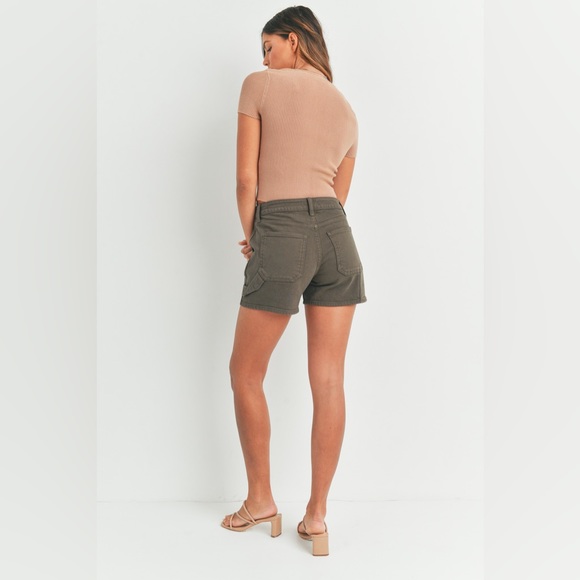 High Rise Utility Shorts - Dark Olive - Picture 4 of 6